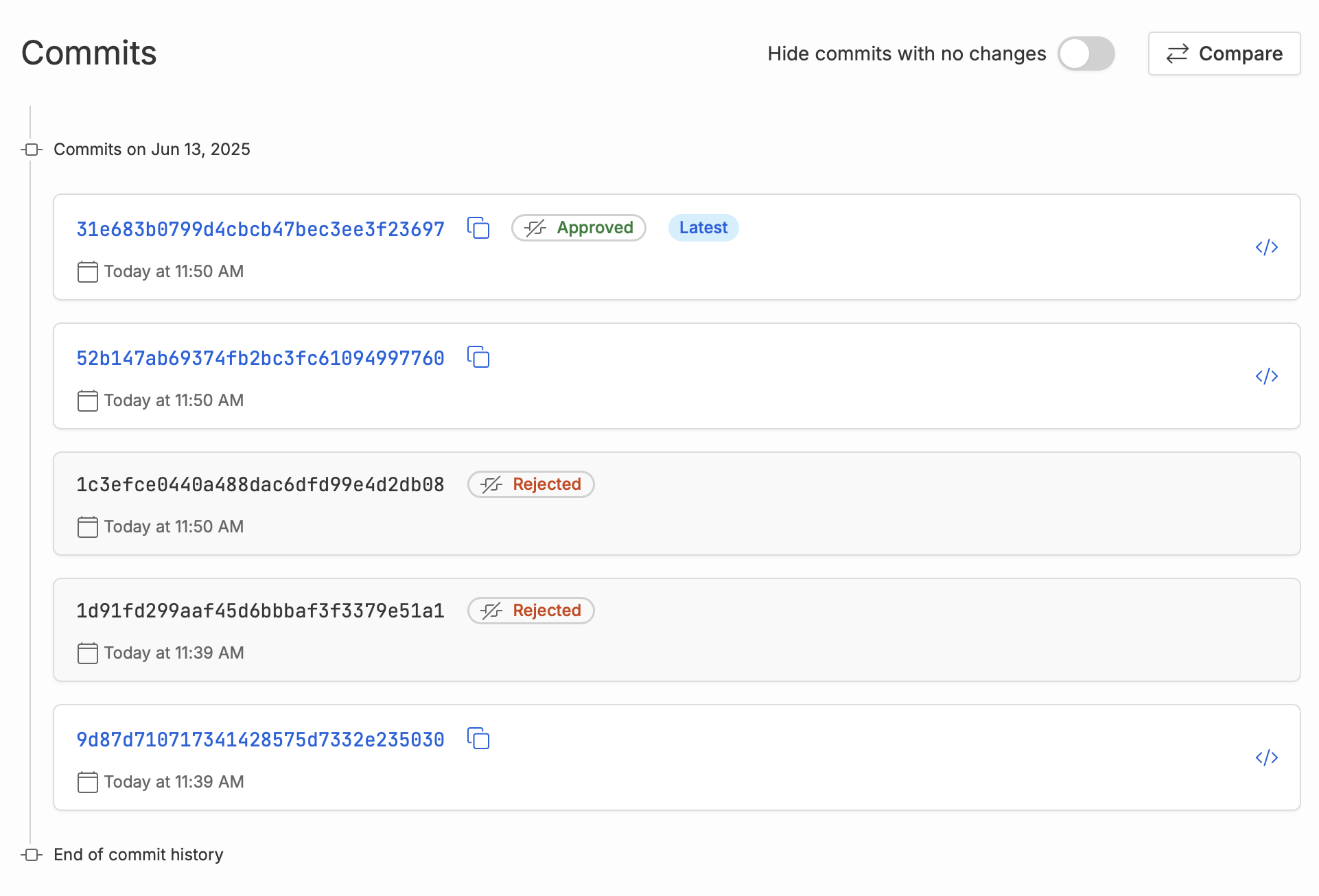 Screenshot of the review flow diff screen