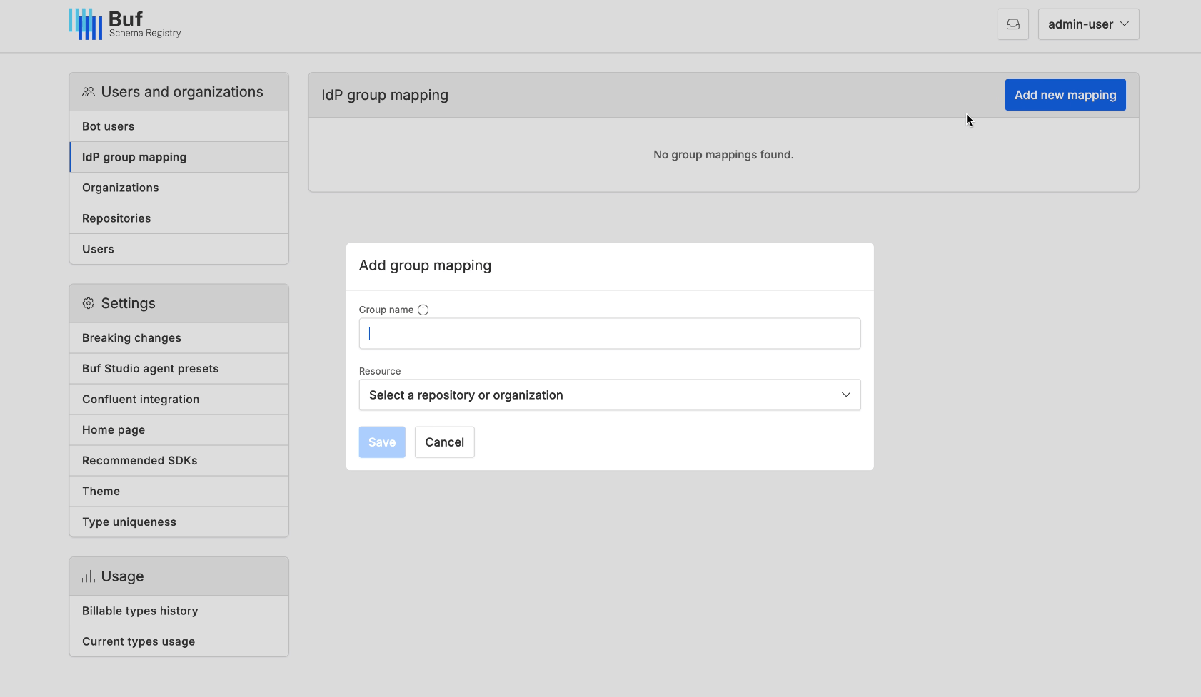 BSR admin adds a new group resource mapping