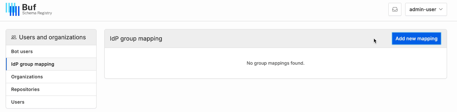 Empty IdP mapping admin panel