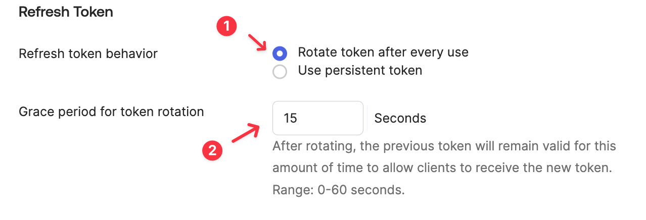 Screen shot of Okta Refresh Token settings