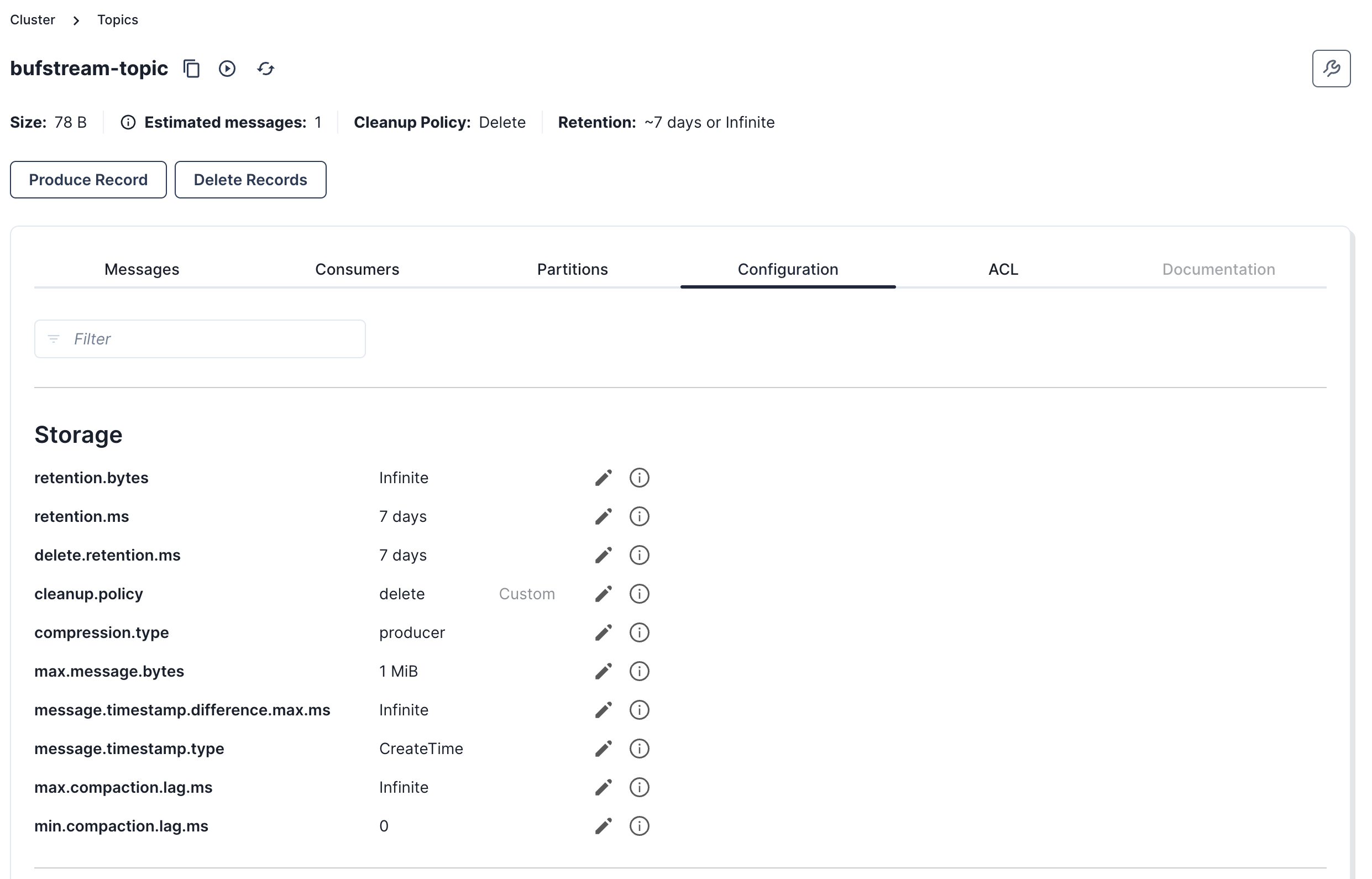 Redpanda Console configure topic