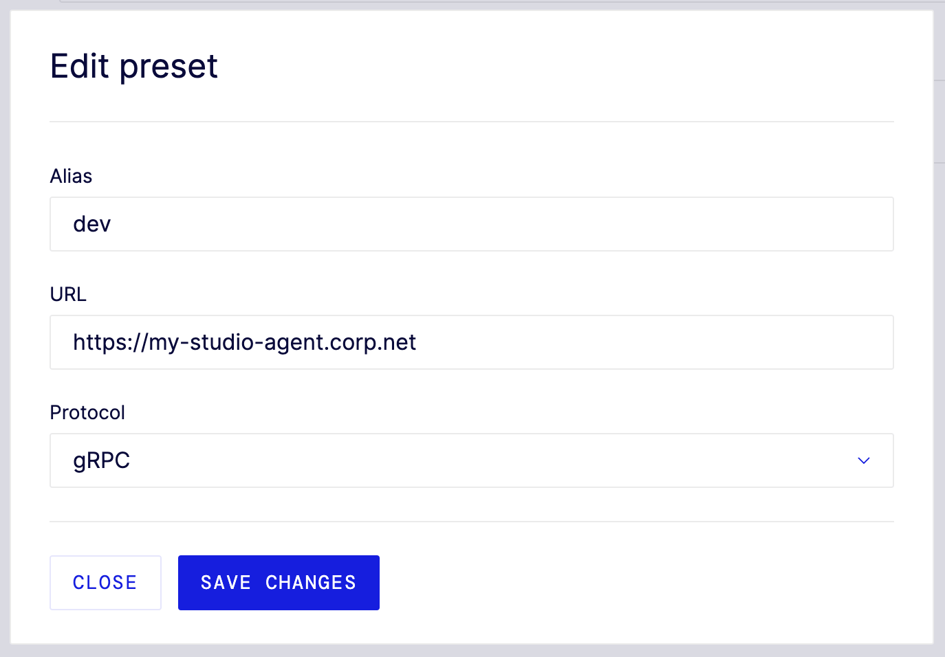 agent preset modal