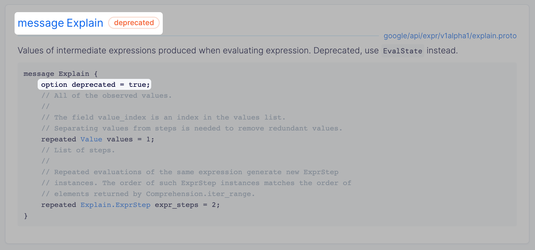 Deprecated option in message