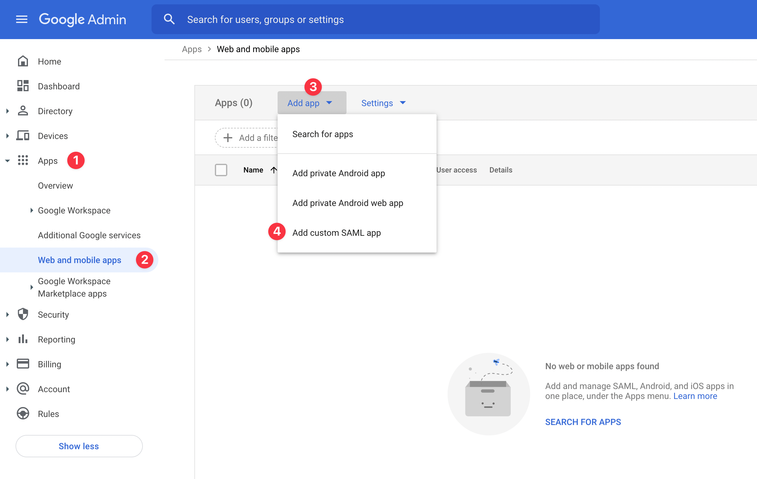 Google - Add SAML app in Admin panel
