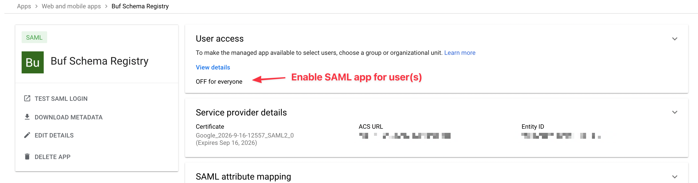 Google - Enable SAML for users