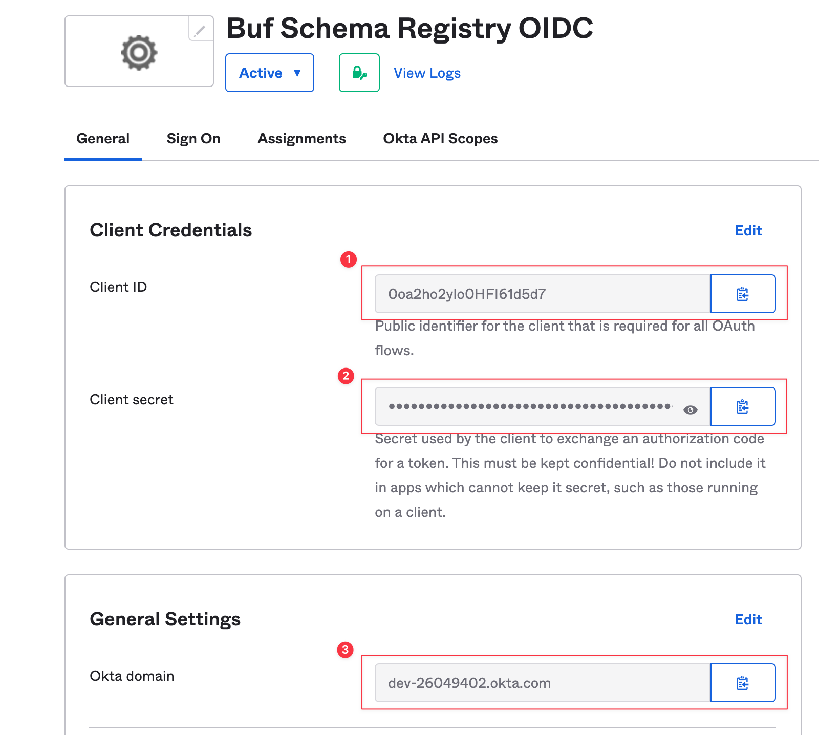 Screen shot of Okta OIDC settings