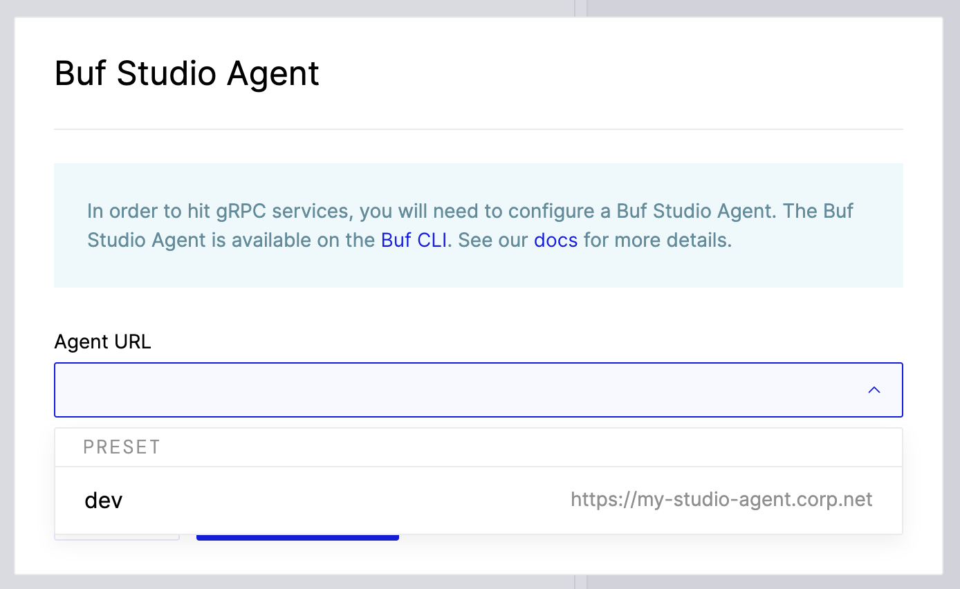 Buf Studio agent URL input